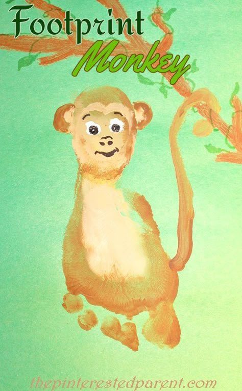 Footprint Monkey Craft - Kid's Footprint Crafts A - Z M is for Monkey Footprint Animals, Jungle Animal Crafts, Jungle Crafts, Zoo Crafts, Zoo Animal Crafts, Monkey Crafts, Animal Footprints, Baby Art Projects, Footprint Crafts