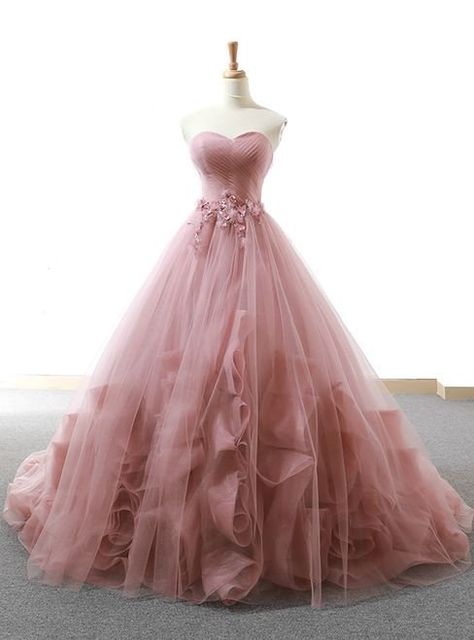 Pink Wedding Gowns, Pink Evening Gowns, Pink Ball Gown, Elegant Ball Gowns, Tulle Evening Dress, Long Prom Gowns, Sweetheart Wedding Dress, Dress Tulle, Applique Wedding Dress