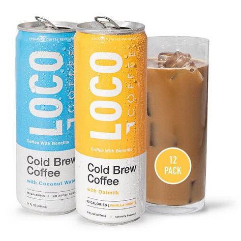 Loco Coffee, Cold Brew Coffee With Oat Milk and Coconut Water [Variety Pack ] 11 Ounce Can, Pack of 12 | Gluten Free and Dairy Free | Low Sugar, Low Calorie Iced Coffee Low Calorie Iced Coffee, Coffee With Oat Milk, Clean Coffee, Coffee Pack, Brew Coffee, Cold Brew Coffee, Oat Milk, Low Sugar, Variety Pack