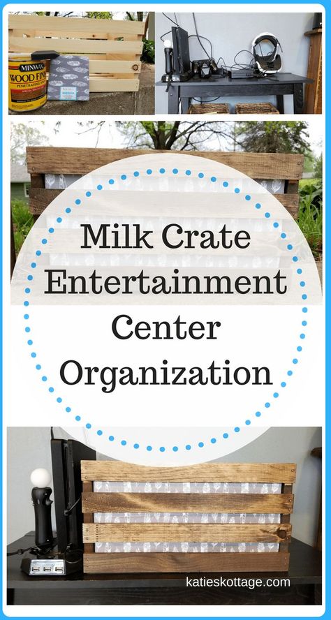 Use a DIY milk crate to organize your entertainment center. Diy Entertainment Center Ideas, Entertainment Center Ideas, Center Organization, Diy Entertainment, Decluttering Inspiration, Crate Diy, Milk Crate, Milk Crates, Small Space Organization