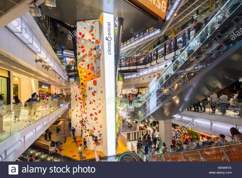 Funan Mall Interior, Singapore Stock Photo Funan Mall, Singapore Architecture, Podium Design, Mall Interior, Terraced Landscaping, Landscape Stairs, Office Tower, Rock Climbing, Shopping Mall