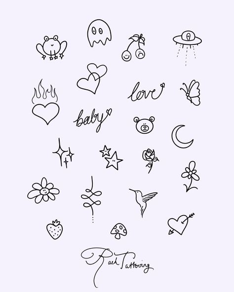 Small tattoo designs of various things including hearts, animals and flowers. Fineline Tattoo Ideas Simple, Fineline Tattoo, Small Tattoos Simple, 200 Followers, Tattoo Apprentice, Stick And Poke, Small Tattoo Designs, Tattoos Ideas, Tattoo Inspo