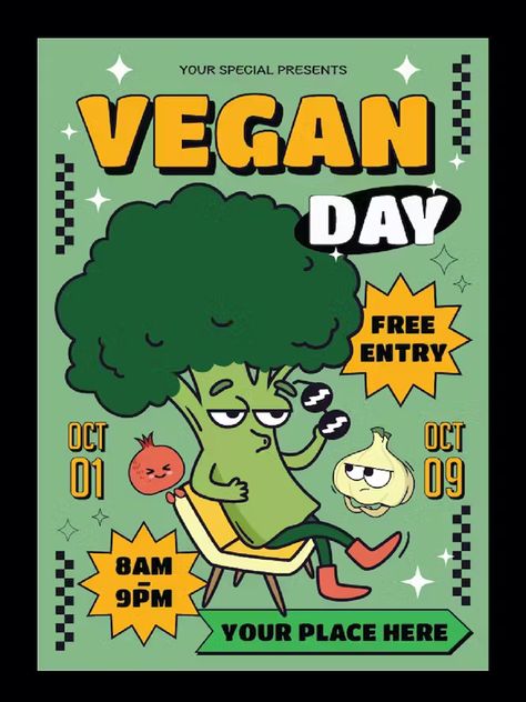 Vegan Day Flyer Template AI, EPS Vegan Poster Design, Canva Inspo Poster, New Opening Poster Design, Vegan Graphic Design, Vegan Branding, Vegan Poster, Event Poster Design Inspiration, Product Flyer, Restaurant Poster