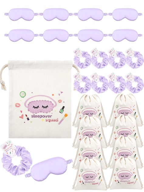 PRICES MAY VARY. Abundance in Supplies: the girls spa set includes an ample quantity of 8 purple satin eye masks, 8 purple satin hair scrunchies with cards, and 8 bags with adorable prints to cater to your party needs; This affirms an unforgettable, well attended sleepover party without compromising on individual supplies Optimized Size for Comfort: designed with meticulous attention to size, the spa birthday party supplies are optimally crafted to fit most; With a bag size of 8 x 10 inches, ela Girls Sleepover Birthday Party, Sleep Under Party Ideas, Spa Day For Kids, Sleepover Party Favors, Slumber Party Favors, Satin Eye Mask, Slumber Party Birthday, Birthday 11, Birthday Sleepover