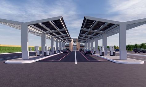 Solar Charging Station, Car Charging Stations, Smart Building, Entrance Gates Design, Solar Car, Ev Charging Stations, Charging Stations, Electric Vehicle Charging, Electric Vehicle Charging Station