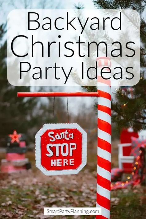 Selection of backyard Christmas party ideas that are easy to implement and fun to enjoy. Regardless of the weather, a backyard Christmas party will be an unforgettable experience for all. Backyard Christmas Party, Backyard Christmas, Teen Christmas Party, Outdoor Christmas Party, Outdoor Holiday Party, Pretty Christmas Decorations, Christmas Party Ideas, Hanging Christmas Lights, Christmas Photo Props