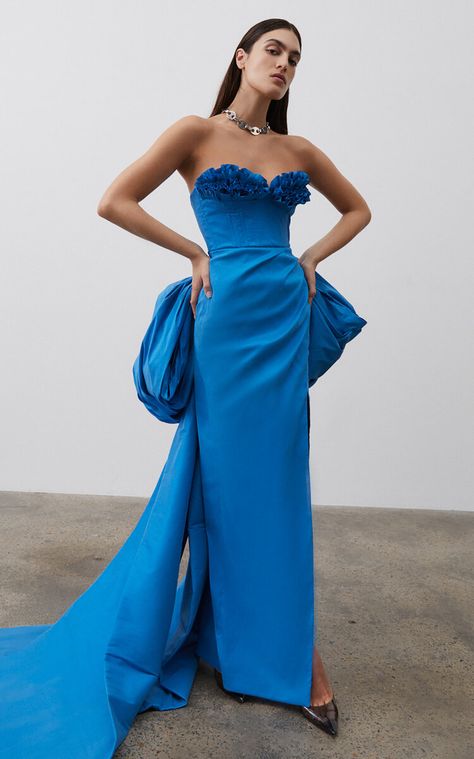 Romy Bow-Detailed Gown by RACHEL GILBERT for Preorder on Moda Operandi Rachel Gilbert Dress, Panama Wedding, Rachel Gilbert, Azure Blue, 2023 Collection, Wedding Weekend, Fall 2023, Event Dresses, Wedding Attire