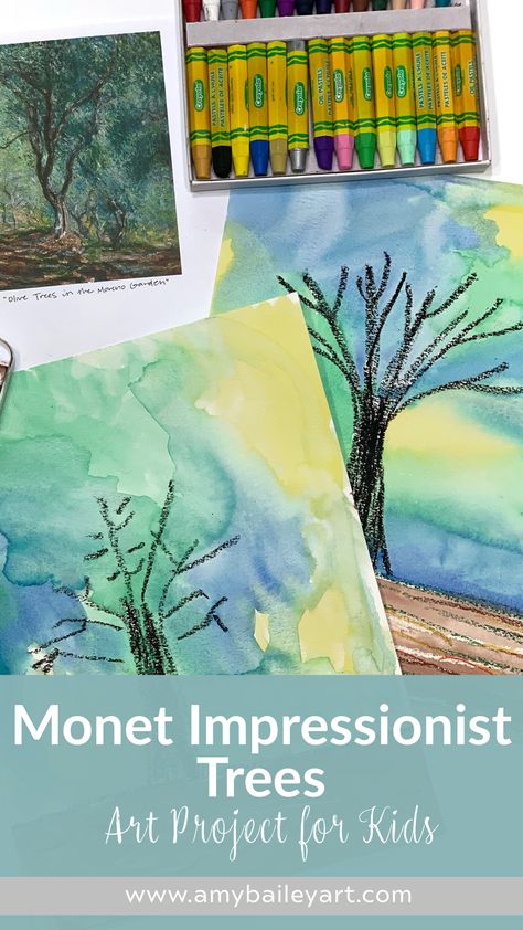 Impressionism Art Projects, Impressionist Art Lessons, Kids Painting Projects, Spring Art Projects, Art Project For Kids, Claude Monet Art, 6th Grade Art, Classroom Art Projects, Monet Art