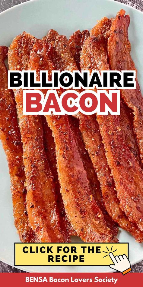 A dozen strips of golden brown Billionaire Bacon on a white serving dish. Bacon Seasoning Homemade, Bacon For Breakfast, Sweet Bacon Recipes, Bacon For Brunch, Billionaire Bacon Recipe, Billionaire Bacon, Maple Candied Bacon Recipe, Bacon In Oven, Candy Bacon