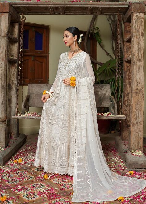 Shamooz Ready to Wear Chiffon 3 Piece Dress SHM22DW SEM-0219 Sang-E-Marmar Salwar Dress, Dress Salwar Kameez, White Kurta, Net Dress, Salwar Kamiz, Pink Lehenga, Khalid, Pakistani Designers, Pakistani Dresses