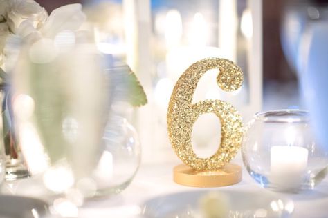 Gold Glitter Table Numbers Custom Wedding Table by ZCreateDesign Diy Wooden Table, Glitter Table Numbers, Glitter Table, Diy Table Numbers, Colors Wedding, Wedding Numbers, Wedding Reception Centerpieces, Glitter Wedding, Wedding Centerpiece