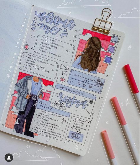 Bujo Opening Page Ideas, Aesthetic Diary Writing Ideas, About Me Journal Ideas Aesthetic, Journal Idea About Me, Journaling Design Ideas, Journaling Layout Ideas, Biodata Journal Ideas Aesthetic, Intro Journal Page, Me Board Ideas