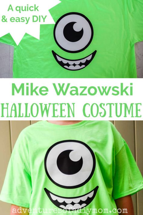 #ad Costume making is quick and easy with Cricut. Make this DIY Mike Wazowski Halloween costume in less than 30 minutes. With just a few supplies and your Cricut machine, you can easily put together this costume, even at the last minute. Diy Mike Wazowski Costume, Mike Wazowski Halloween Costume, Mike Wazowski Shirt, Mike Wazowski Costume, Halloween Craft Projects, Costume Making, Quick And Easy Crafts, Cricut Halloween, Mike Wazowski