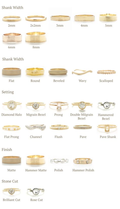 Types Of Gold Rings, Types Of Engagement Ring Bands, Engagement Ring Band Types, Small Diamonds Engagement Ring, White Gold And Gold Rings Together, Men’s Wedding Band On Hand, Engagement Rings Pairing, Wedding Ring Ideas Couple, Wedding Band Designs For Women