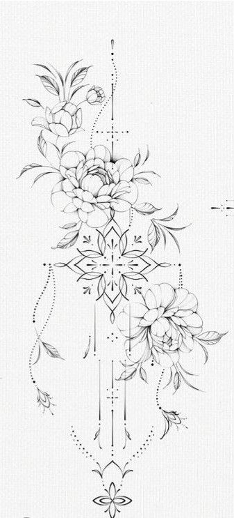 Floral Mandala Shoulder Cap Tattoo, Dangling Tattoo Design, Art Nouveau Spine Tattoo, Floral And Ornamental Tattoo, Girly Shoulder Tattoo, Long Sleeve Tattoos For Women, Horse Spine Tattoo, Floral Ornamental Tattoo Design, Shoulder Tattoos For Women Stencil