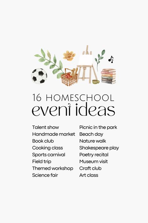 Here are 16 homeschool event ideas for you to organise with your homeschool community and co-op groups! Homeschool Game Ideas, Homeschool Calendar Ideas, Homeschool Decor Ideas, Homeschool Names Ideas, August Homeschool Themes, Homeschool Co Op Ideas Activities, Homeschool Group Names, Back To Homeschool Ideas, Homeschool Co-op