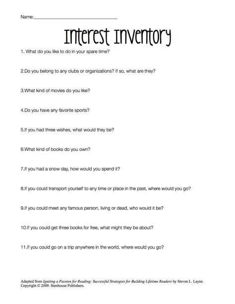 High School Interest Inventory from Google Images Student Interest Survey, Interest Inventory, Interest Survey, Library Orientation, High School Reading, Student Survey, High School Counseling, High School Activities, High School Library