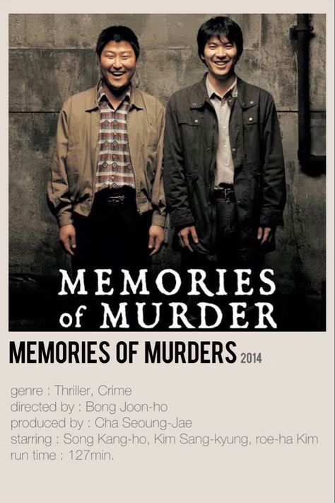 Memories of murder - #kdrama #memoriesofmurder #koreanmovie #koreankdramas #kdramas #poster #movie #film #action #crime #thriller #mystery Best Korean Thriller Movies, Memories Of Murderers Poster, Memories Of Murderers, Korean Thriller Movies, Psychological Thriller Movies, A Silent Voice Anime, Poster Edit, Film Recommendations, Night Film