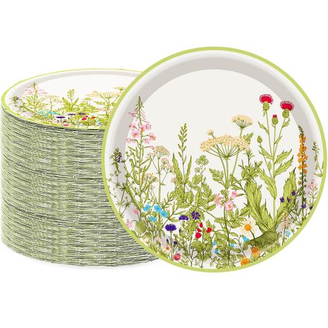 PRICES MAY VARY. 【Flower Birthday Party Supplies】:You will receive 50 7-inch wildflower party dessert paper plates,the plates printed with:wildflower botanical green leaves herbs! green leaves plates have a pattern of wildflower and are decorated with flower leaf.super cute for flower party themed birthday party decorations,each set can accommodate 50 people guest. 【High-quality materials】:Our family uses flower party paper plates made of 300g hard card paper.All our flower party-themed tablewar Wildflower Paper, Wildflower Birthday Party, Wildflower Party, Floral Paper Plates, Flower Birthday Party, Shower Vintage, Floral Birthday Party, Wildflower Baby Shower, Baby Shower Vintage