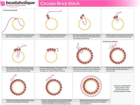 Brick Stitch Hoop Earrings Tutorial, Beaded Hoop Earrings Tutorial, Circular Brick Stitch, Brick Stitch Pattern Earring, Beading Earrings, Seed Bead Jewelry Patterns, Bead Weaving Tutorials, Beadwork Designs, Beaded Earrings Diy