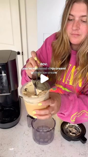 Ninja Creami Recipes | Macro Friendly | Ice Cream on Instagram: "S’mores protein ice cream 🍦🤤 recipe below 👇🏼

Video credits: IG caileeeeats / @caileeeeats 

Follow the @creamiverse for more daily recipes 🪐

Ice cream base 🍦

✨1 1/2 cups unsweetened vanilla almond milk + splash for the respin
✨2 tsp sugar-free vanilla pudding mix
✨1 serving of clean simple eats s’mores protein powder

Mix- ins 🍫
✨Simple mills sweet thins
✨Hu Chocolate chips  
#easyrecipe #easydesserts #ninjacreamirecipes #ninjacreamiproteinicecream #healthydessert #pcosweightlossjourney" Ninja Creami Almond Milk Ice Cream, Butter Pecan Ninja Creami, Simple Ninja Creami Recipes, Almond Milk Ice Cream, Hu Chocolate, Ninja Creami Recipes, Sugar Free Vanilla Pudding, Protein Ice Cream Recipe, Clean Simple Eats