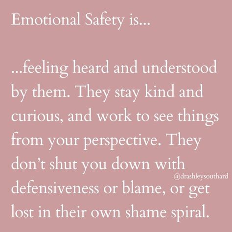 I talk about Emotional Safety in my therapy sessions A LOT, because it's THAT important! ✨ Oftentimes, people aren't even aware that Emotional Safety is a 'thing' to consider or require in their love relationship. But once they see it, they can't unsee it! 🤗 Emotional Safety is that felt sense of security with your partner, where you know that ~ no matter what ~ you and your experience in this relationship truly, truly matters to them. 🥰 This means you can lean into them, lean on them, a... Transactional Relationship Quotes, Safety Quotes Relationships, Emotional Safety, Safety Quotes, Emotional Security, Counseling Tools, Relationship Psychology, Emotional Awareness, Narcissistic Behavior