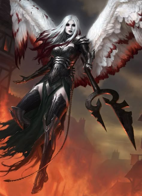 Angel Demon Tattoo, Half Angel Half Demon, Female Demons, Female Artwork, Mtg Art, Angel Warrior, Knight Art, Demon Art, Dungeons And Dragons Characters