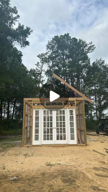 Greenhouse With Fireplace, Diy Greenhouse With Old Windows, Kelsey Adams, Greenhouse Cottage, Green House Ideas, Build Your Own Greenhouse, Old Window Greenhouse, Greenhouse Shed Combo, Cottage Greenhouse