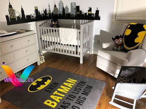 Batman Baby Room, Jimin And Jin, Batman Nursery, Batman Emblem, Baby Boy Batman, Batman Baby Shower, Batman Gotham City, Batman Bedroom, Superhero City