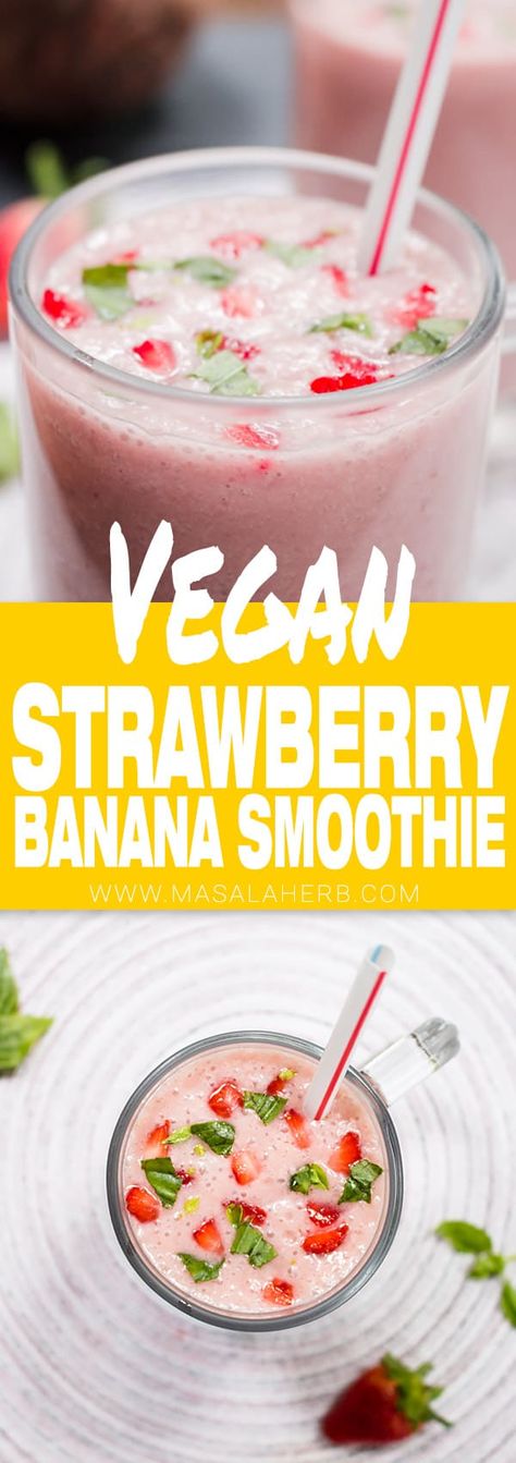 Delicious and healthy fresh strawberry banana smoothie without yogurt BUT with coconut milk. Only with raw ingredients, thick and creamy and absolutely addictive! My new favorite breakfast smoothie. Takes about 5 minutes make this from scratch easily simple with a good blender (see suggestion in the post) and the banana strawberry smoothie will help you wake up instantly with its smooth comforting flavors and coolness. Nutritious breakfast to keep you going the whole morning! Strawberry Smoothie Recipe Without Yogurt, Smoothie Recipe Without Yogurt, Healthy Strawberry Banana Smoothie, Unique Smoothies, Strawberry Smoothie Recipe, Juice Blends, Smoothie Recipes Strawberry, Protein Smoothies, Banana Smoothie Recipe