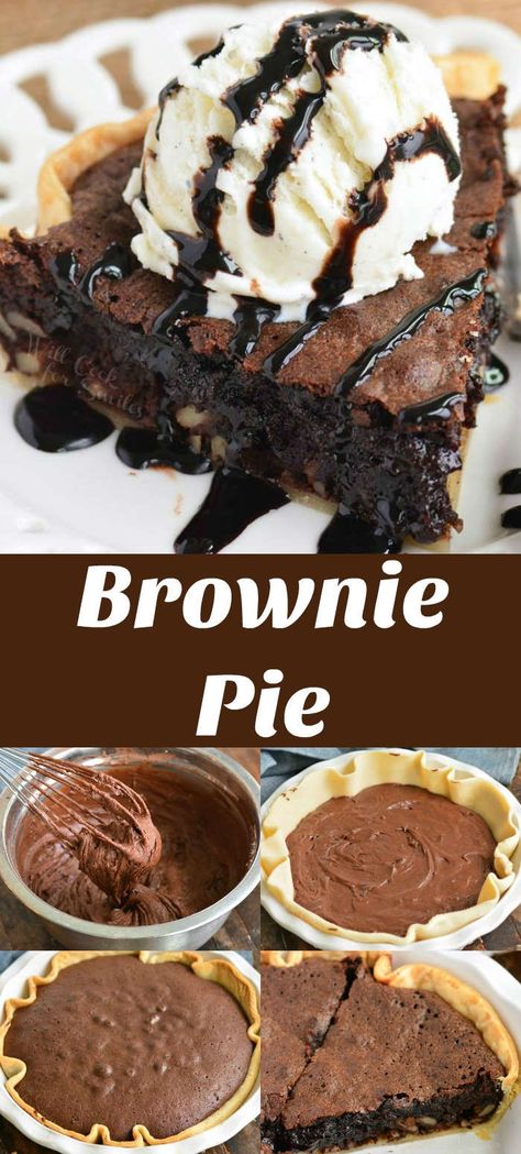 Brownie Pie is an easy, no fuss dessert that's great for any occasion. It is rich, gooey and soft in the middle with a little crunch on top, which goes very well with the pie crust. #dessert #chocolate #brownie #pie Chocolate Brownie Pie, Innovative Painting, Brownie Pie Recipe, Pie Crust Dessert, Homemade Chocolate Pie, Brownie Fudge, Brownie Pie, Chocolate Pie Recipes, Cake Mug