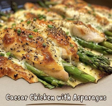 Diabetic Sweets and Snacks | Caesar Chicken with Asparagus | Facebook Asparagus Wrapped Chicken, Caesar Chicken And Asparagus, Ceasar Chicken Asparagus, Caesar Chicken With Asparagus, Chicken With Asparagus, Sweets For Diabetics, Caesar Chicken, Chicken Asparagus, Caesar Dressing