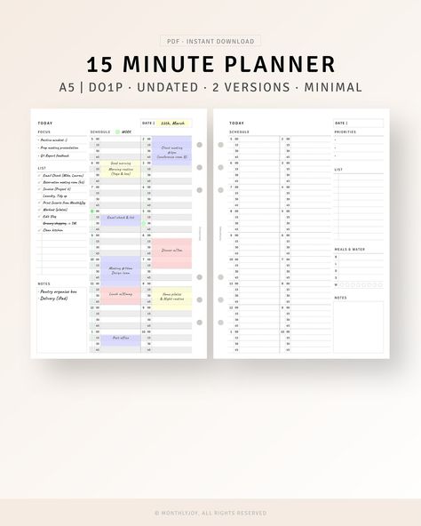 A5 Size, 15 Minute Planner Printable Daily Hourly Planner Pages, Time Blocking Template, Appointment Planner, Daily Schedule Overview freeprintableplannerset #printablecalendar #digitalplanneripad #smartphoneplanner💎. Time Blocking Template, Daily Hourly Planner, Daily Planner Printables Free, Daily Planner Hourly, Free Daily Planner, Appointment Planner, A5 Planner Inserts, Hourly Planner, Daily Planner Pages