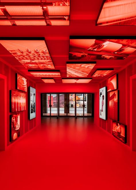 A sustainable store takeover for Zara x Salone del Mobile - Random Studio Red Pop Up Store, Pop Up Experience, All Red Room, Immersive Experience Design, Black And Red Interior, Event Installation, Pop Up Gallery, Red Installation, Sustainable Store