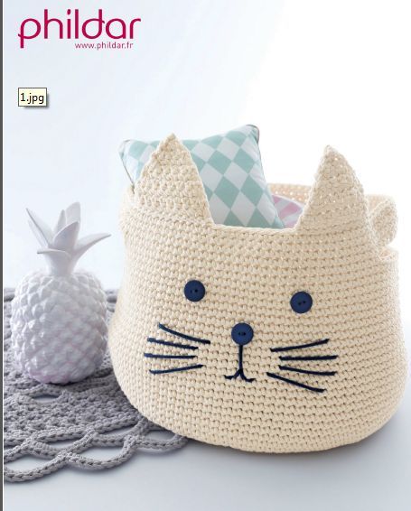 Kat Haken, Bandeau Au Crochet, Chat Crochet, Amigurumi Minta, Crochet Nursery, Cat Basket, Haken Baby, Crochet Basket Pattern, Crochet Cushions