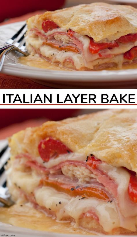 Layers of cheese,deli meats, and peppers come together in this amazing Italian Layer Bake. Italian Layer Bake, Diy Sandwich, Deli Meat Recipes, Crescent Recipes, Sandwich Bar, Italian Meats, Crescent Roll Recipes, Deli Meats, Deli Meat