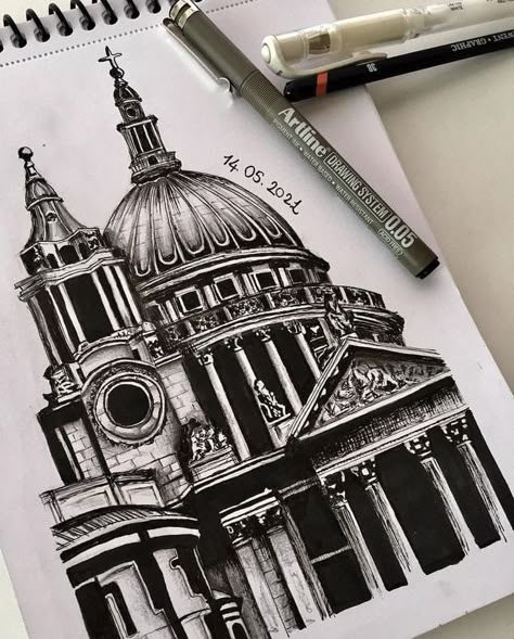 #love #doodle #portraitdrawing #pencilartwork #artgallery #artofinstagram #digitalart #realism Arhitecture Draw, Cathedral Drawing, Micron Pen Art, Architecture Drawing Sketchbooks, Pen Art Work, Istoria Artei, Arte Grunge, Pen Art Drawings, Drawing Step By Step