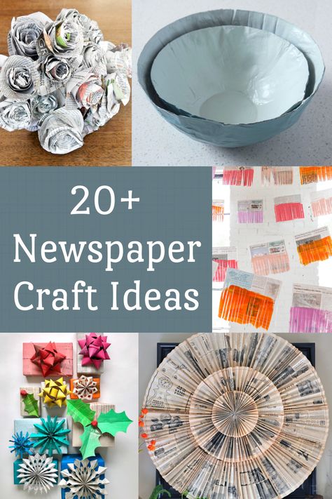 Learn how to make 20+ newspaper crafts, perfect for kids and adults! You're going to love these recycled ideas for decor, gifts, and more. Recycled Crafts Newspaper, Crafts Made Out Of Newspaper, Receipt Paper Roll Crafts, Uses For Newspaper, Newspaper Arts And Crafts, Crafts Using Newspaper, Things To Make With Newspaper, Newspaper Diy Ideas, Mothers Day Crafts Adults