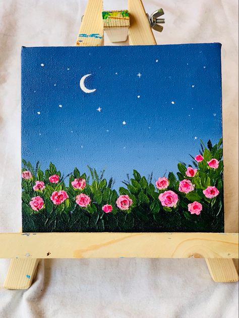 Rectangular Canvas Painting Ideas Easy, 5x5 Painting Ideas, Spring Painting Ideas Easy, Outdoor Painting Ideas, Canvas Paintings Ideas, Ideas Para Pintar Cuadros Aesthetic, Simple Paintings Ideas, Twilight Flowers, Green Aesthetic Outfit