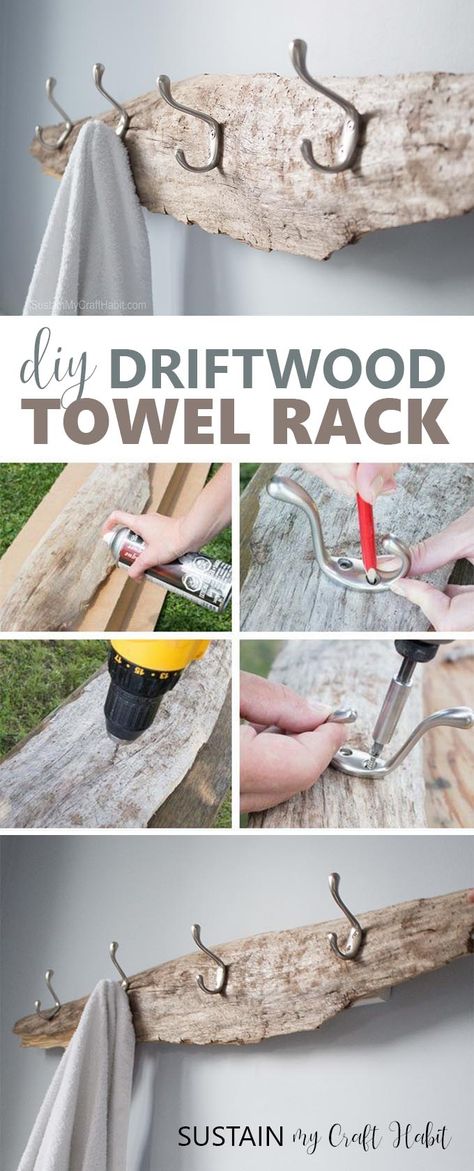 Rustic Towel Rack, Diy Towel Rack, Diy Driftwood, Driftwood Furniture, Driftwood Diy, Driftwood Art Diy, Coastal Farmhouse Decor, Diy Rustic Home, Diy Towels