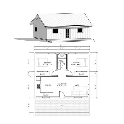 "This thoughtfully design house plan offers a 30'x25', 2 bedroom, 1 bath house that can be added on any plot of land!  Once you order you will be provided with an instant download link to obtain the detailed floor plan drawing. The floor plan is fully dimension-ed and scaled use on one of your own property!  Perfect for use as your single family residence, mountain cabin, lake house, or beach hut. Plan includes: Floor plan with dimensions Door and Window Schedule Square footage: Gross living squ 20x 30 House Plans, Guest House Floor Plans 2 Bedroom, Adu Floor Plans Layout, Adu Blueprints, 2 Bedroom Tiny House Floor Plans Small Homes, 2 Bedroom Tiny Home Floor Plans, Adu Plans Two Bedroom, Tiny 2 Bedroom House Plans, 20 X 20 House Floor Plans