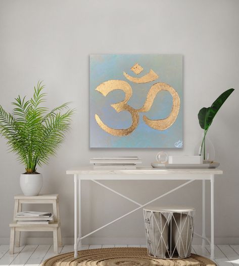 Om Painting Canvases, Om Painting Om Symbol, Ohm Painting, Ganesha Abstract Painting, Ohm Art, Abstract Texture Art, Modern Abstract Painting Diy, Leaf Ideas, Abstract Art Gold