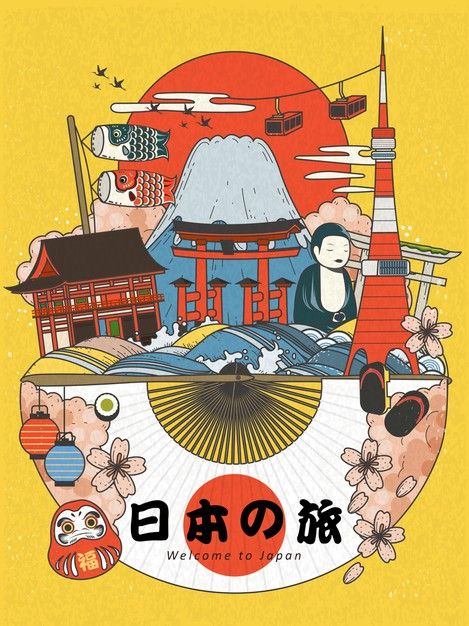 Discover thousands of Premium vectors available in AI and EPS formats Japan Travel Poster, Asian Wall Art, Japan Illustration, Japanese Travel, Poster Decorations, Lovely Poster, Number Wall, Wall Art Crafts, Japanese Pop Culture