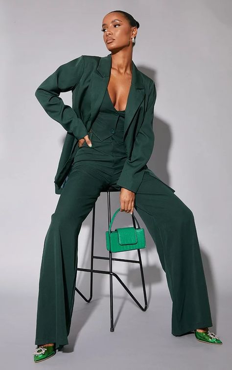 Woven Double Belt Loop Suit Pants Green Suit Women, Blazer Verde, Satin Suit, Double Belt, Green Trousers, Prom Suits, Green Suit, Weekend Wardrobe, Green Pants