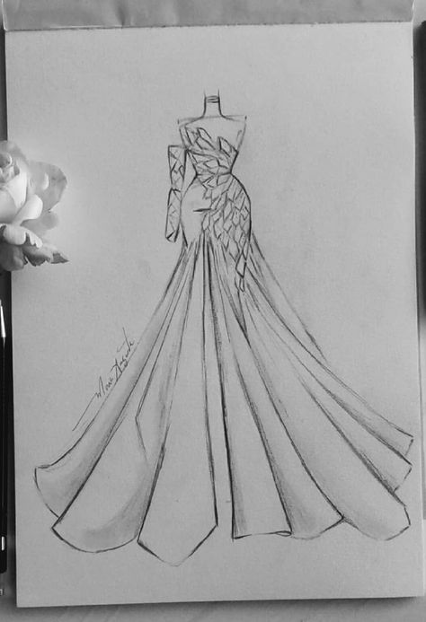 Designer Drawings Fashion, Fashion Sketching Aesthetic, Dress Idea Sketch, Dress Designing Drawing, Designed Dresses Sketch, Design Dresses Drawing Fashion Sketches, Long Dresses Drawing, Cute Dress Ideas Drawing, H Drawing Letter