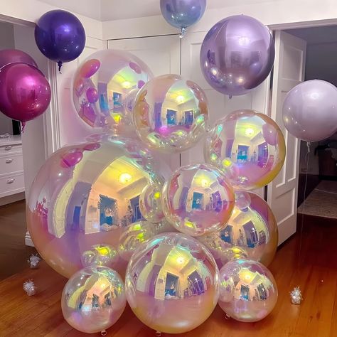 Amazon.com: 3Pcs 32 inch Iridescent 4D Round Ball Balloons/Holographic Balloons/Star Clear Foil Decorative Folding Rainbow/Under The Sea Mermaid Party Decoration Balloon/Groovy party decoration : Toys & Games Ball Balloons, Iridescent Decor, Iridescent Party, Groovy Party, Disco Birthday Party, Gala Ideas, Decoration Balloon, Transparent Balloons, Sea Mermaid