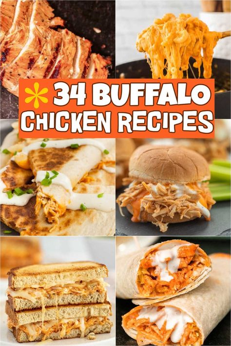 34 Best Buffalo Chicken Recipes Buffalo Chicken Dip Meal Ideas, Buffalo Shredded Chicken Recipes, Buffalo Chicken Dip Dinner Ideas, Buffalo Chicken Dip Grilled Cheese, Buffalo Chicken Dip Wraps, Buffalo Chicken Dishes, Buffalo Chicken Dip Sandwich, Buffalo Dinner Recipes, Buffalo Chicken Dinner Ideas