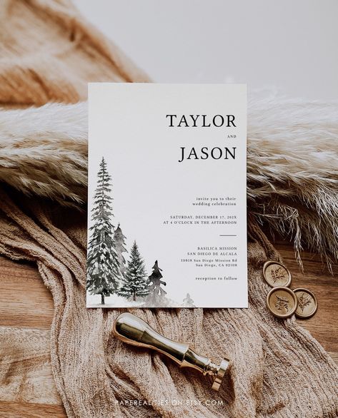 Save The Date Mountains, Mountain Theme Wedding Invitations, Wedding Invitation Mountain, Wedding Invitation Templates Forest, Mountain Wedding Invitation Suite, Mountain Wedding Invitations, Winter Wedding Invitations, Metallic Foil, Wedding Paper