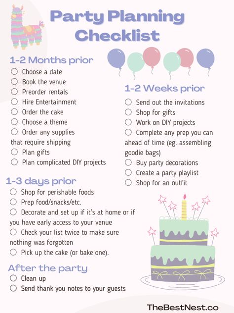 How to Plan a Birthday Party - The Best Nest Birthday Party Necessities List, How To Plan Birthday Party, Planning A First Birthday Party, How To Plan A Birthday Party, Birthday Planning Checklist, Birthday Plans Ideas, Birthday Party Supplies Checklist, Cheap Birthday Party Ideas, Party Planner Business