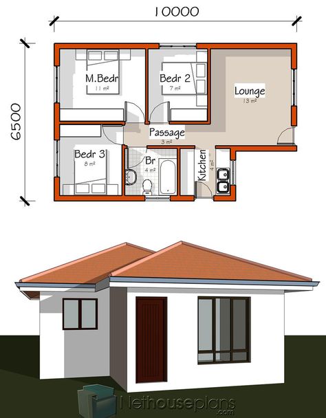 3bedrooms House Plans, Model House Plan 3 Bedroom, Small 3 Room House Plan, Simple 3bedroom House Plans, Simple Building Plans House, 3bedroom House Plans Small Layout, Blueprint For House, 3bed Room House Plans, Three Rooms House Plan